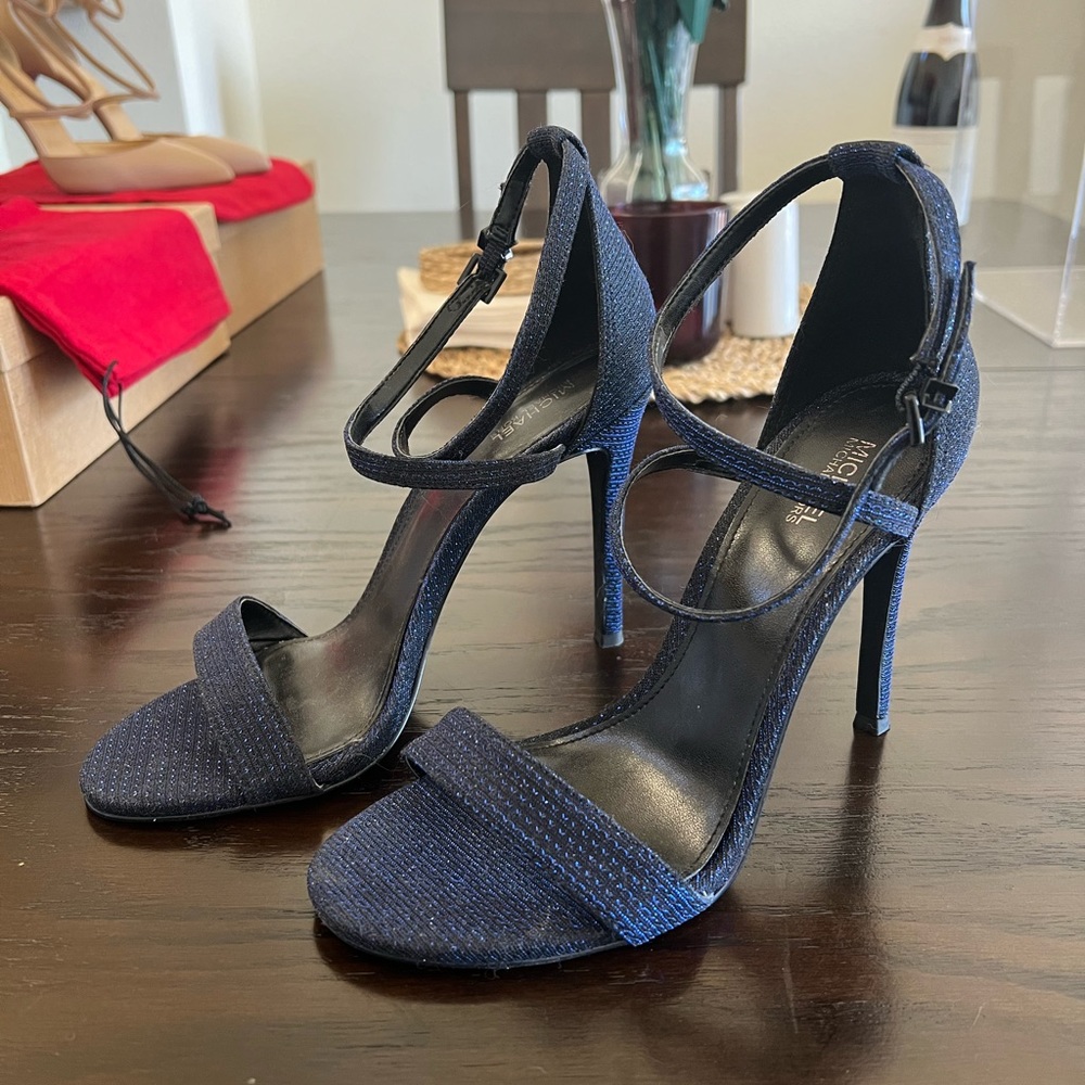 Micheal Kors Sparkly Blue and Black Strappy High Heel Sandals